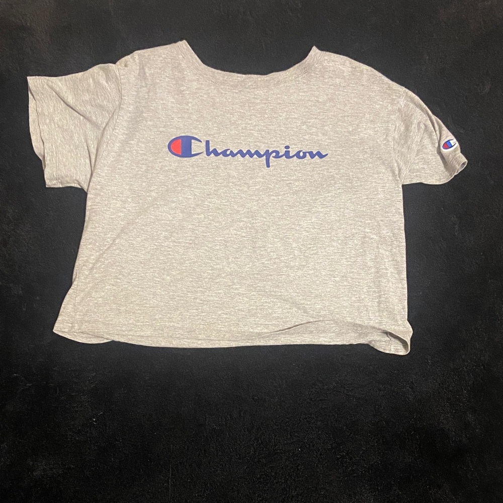 Champion Heather Gray Tee with Blue Logo